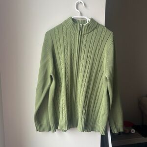 Tradition Country Collection Cable Knit Zip Sage Sweater XL Vintage